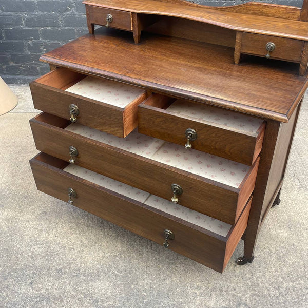 Antique American Style Oak Dresser with Mirror Stand