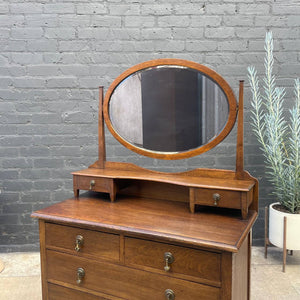 Antique American Style Oak Dresser with Mirror Stand