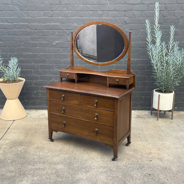 Antique American Style Oak Dresser with Mirror Stand