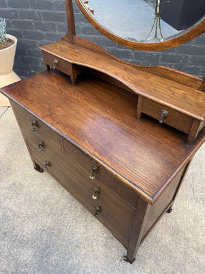 Antique American Style Oak Dresser with Mirror Stand
