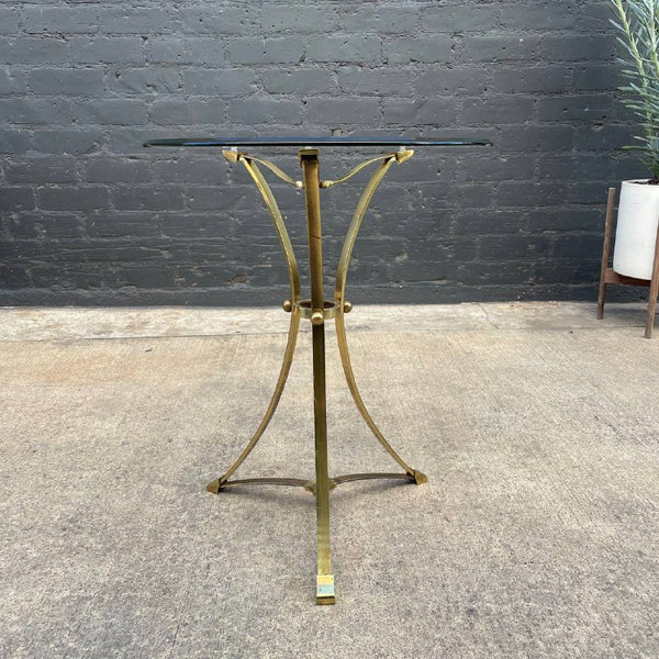 Vintage Tripod Style Brass & Glass Side Table