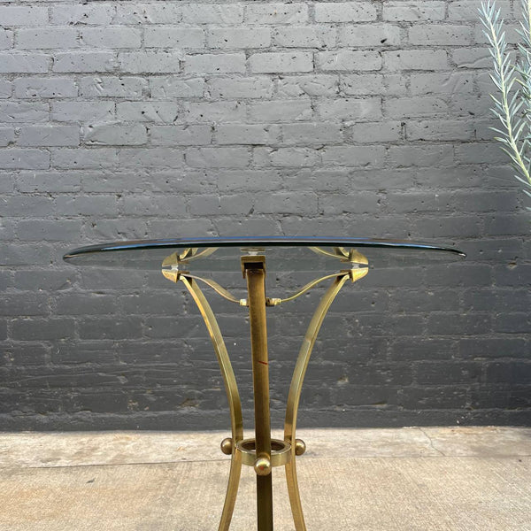 Vintage Tripod Style Brass & Glass Side Table
