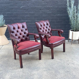 Pair of Vintage Burgundy Leather Arm Lounge Chairs