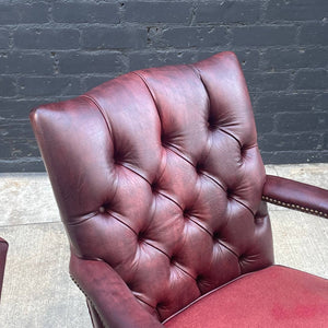 Pair of Vintage Burgundy Leather Arm Lounge Chairs