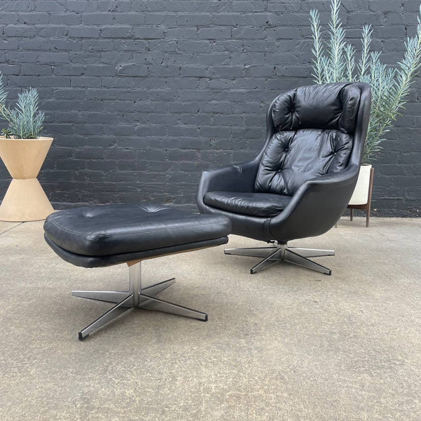 Mid-Century Modern Leather Lounge Chair with Ottoman by Selig, c.1960’s