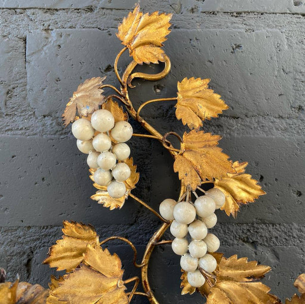 Pair of Italian Gilded Metal Floral Wall Candle Holder Sconces