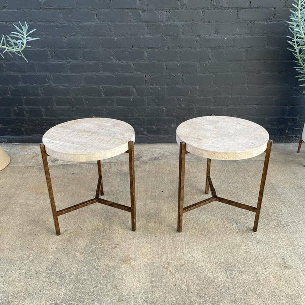 Pair of Tessellated Marble & Metal Side Tables