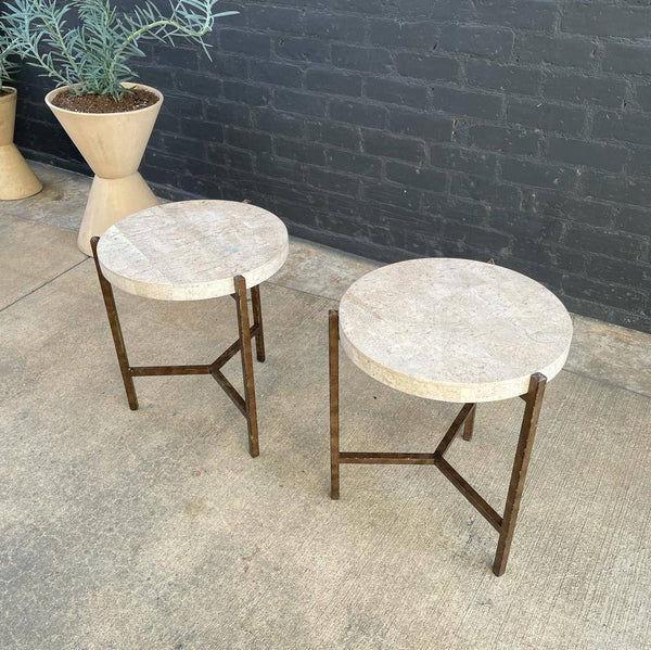 Pair of Tessellated Marble & Metal Side Tables