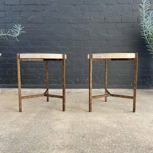 Pair of Tessellated Marble & Metal Side Tables