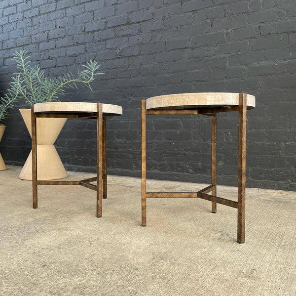 Pair of Tessellated Marble & Metal Side Tables