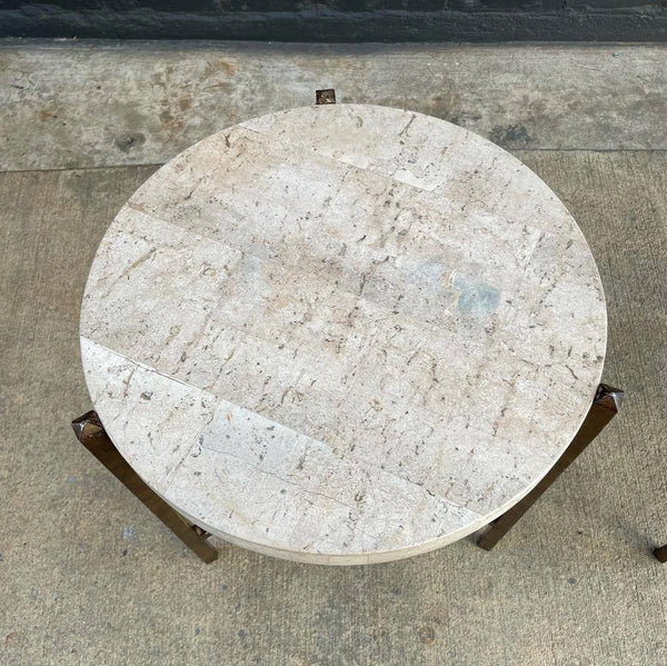 Pair of Tessellated Marble & Metal Side Tables