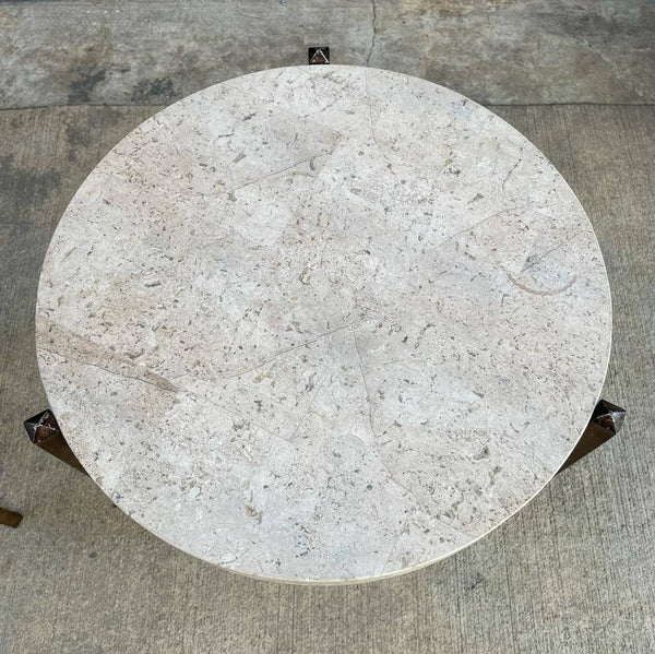 Pair of Tessellated Marble & Metal Side Tables