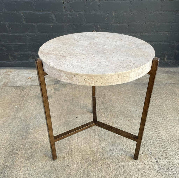 Pair of Tessellated Marble & Metal Side Tables