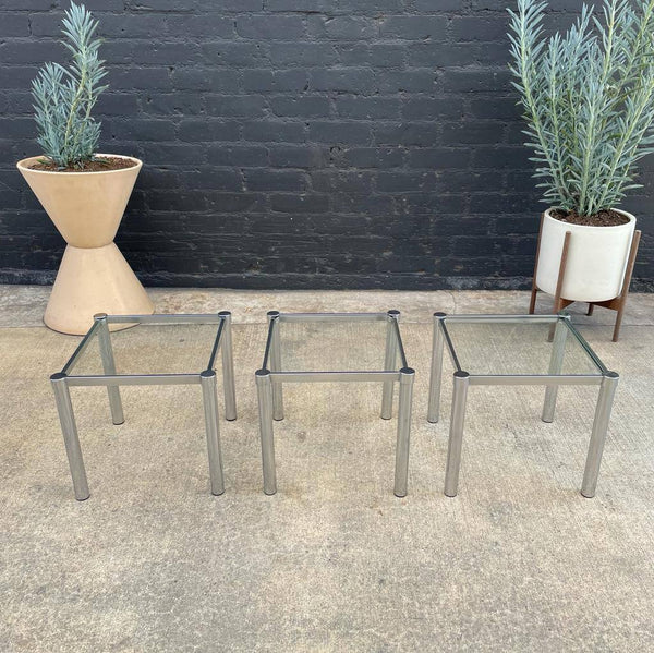 Set of 3 Mid-Century Modern Chrome & Glass Side Tables, c.1960’s