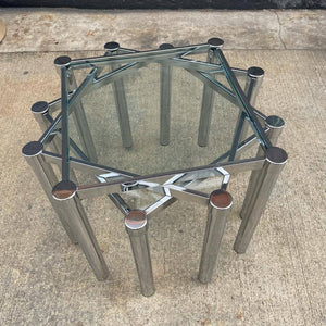 Set of 3 Mid-Century Modern Chrome & Glass Side Tables, c.1960’s