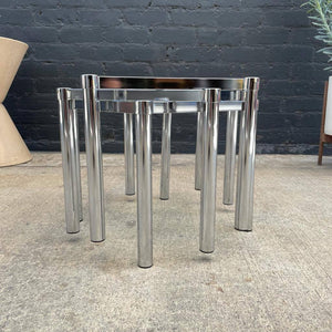 Set of 3 Mid-Century Modern Chrome & Glass Side Tables, c.1960’s
