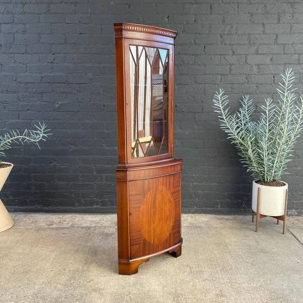 Vintage Mahogany Corner Curio Glass Shelf, 1960’s