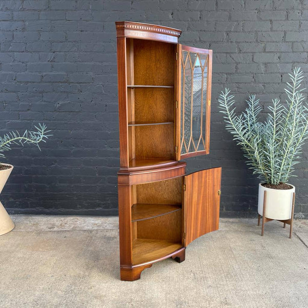 Vintage Mahogany Corner Curio Glass Shelf, 1960’s