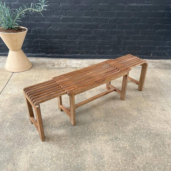 Patinated Teak Slatted Expanding Bench