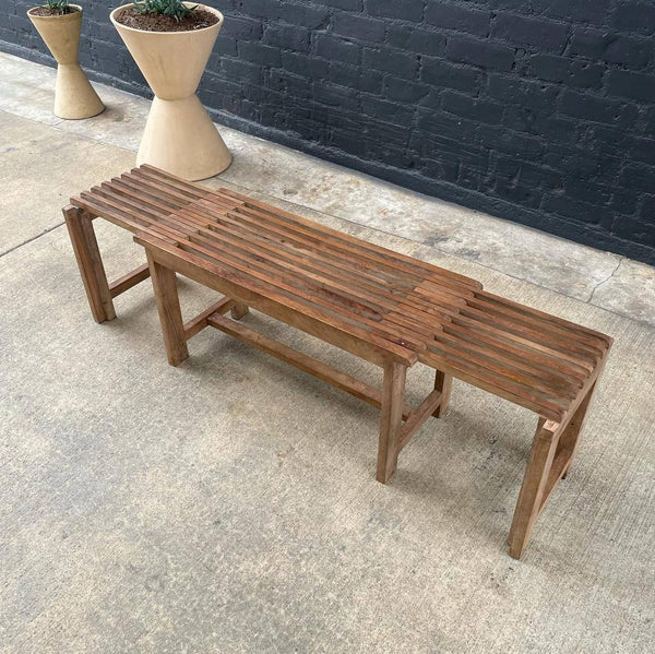 Patinated Teak Slatted Expanding Bench