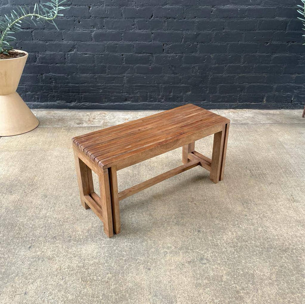 Patinated Teak Slatted Expanding Bench