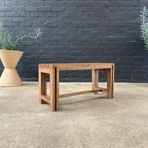 Patinated Teak Slatted Expanding Bench