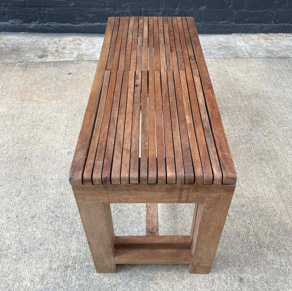 Patinated Teak Slatted Expanding Bench