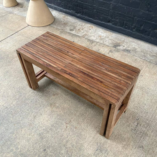 Patinated Teak Slatted Expanding Bench