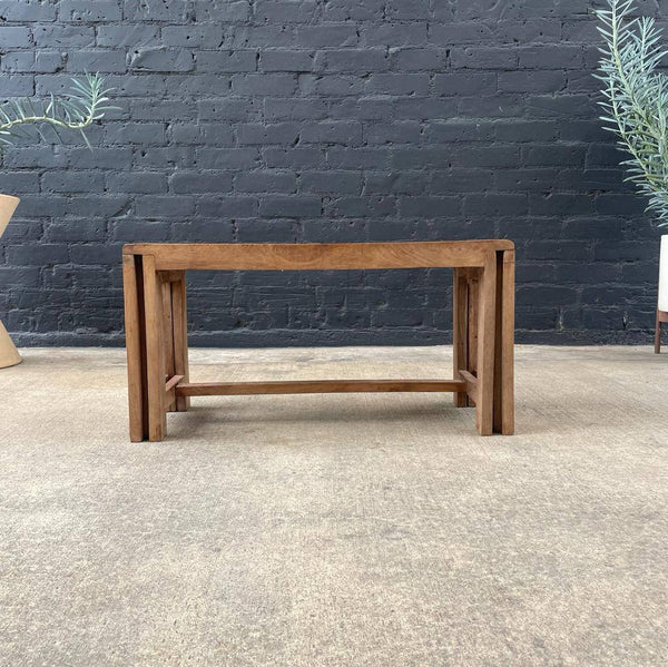 Patinated Teak Slatted Expanding Bench