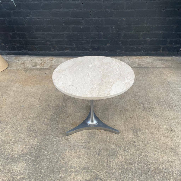 Vintage Travertine & Aluminum Side Table