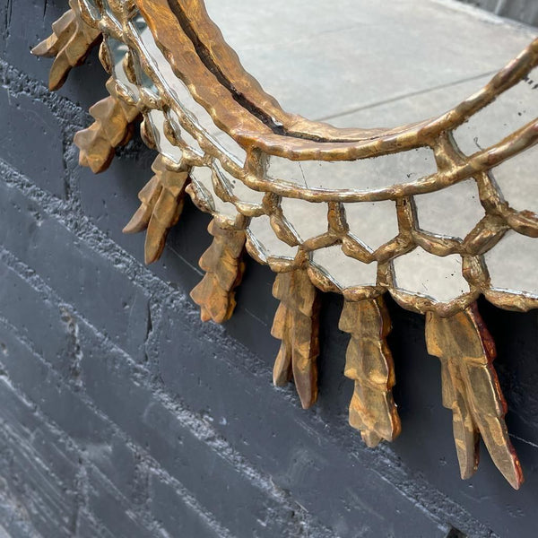 1950s Italian Giltwood & Glass Wall Mirror with Gold Leaf