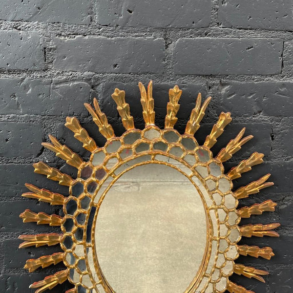 1950s Italian Giltwood & Glass Wall Mirror with Gold Leaf