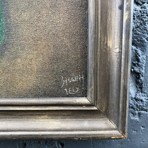 Vintage Painting of Family with Old Wood Frame