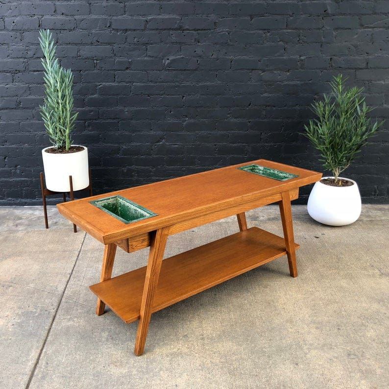 Mid Century Modern Console Table With Integrated Planter Stands By Lan Vintage Supply