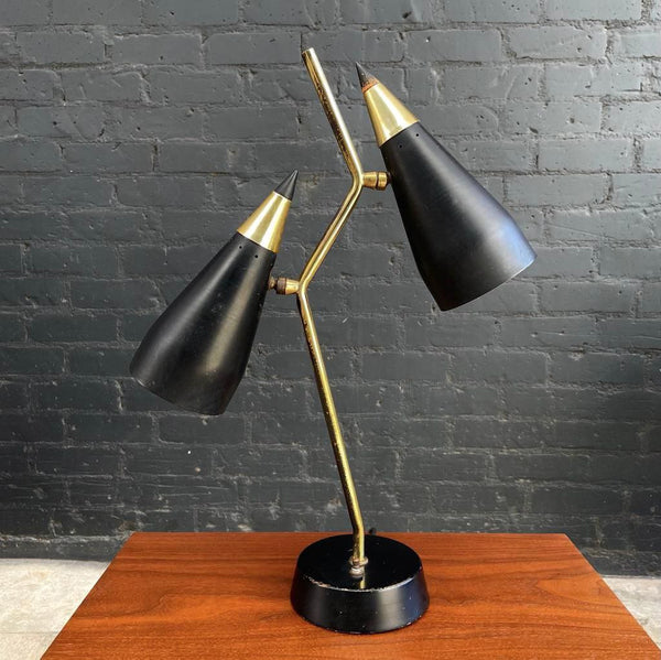 Mid-Century Modern Double Cone with Brass Accent Table Lamp, c.1960’s