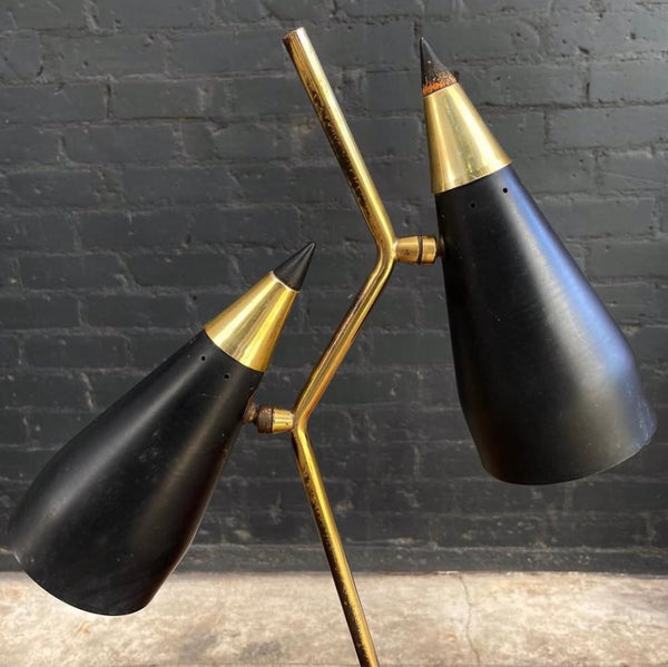 Mid-Century Modern Double Cone with Brass Accent Table Lamp, c.1960’s