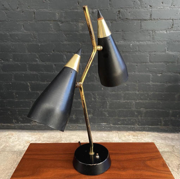 Mid-Century Modern Double Cone with Brass Accent Table Lamp, c.1960’s