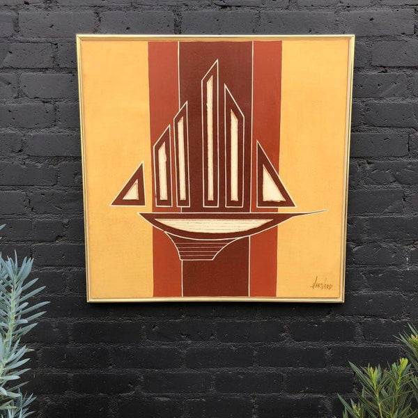 Vintage Abstract Modern Boat Painting