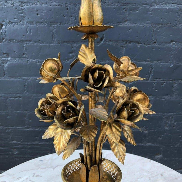 Antique Italian Gilded Metal Floral Table Lamp