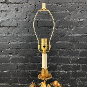 Antique Italian Gilded Metal Floral Table Lamp