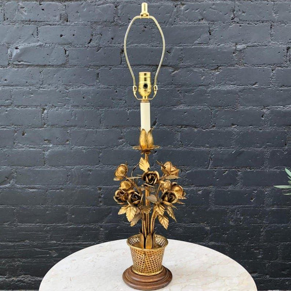 Antique Italian Gilded Metal Floral Table Lamp