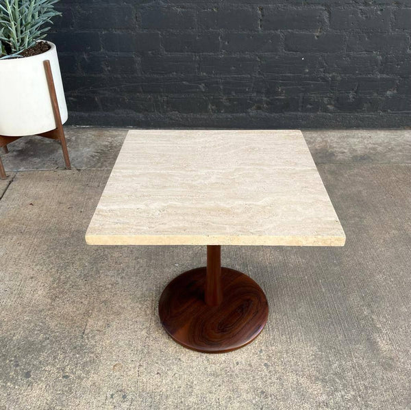 Mid-Century Modern Travertine Top with Tulip Base Side Table