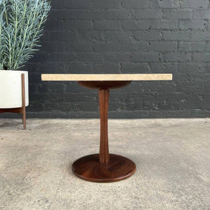 Mid-Century Modern Travertine Top with Tulip Base Side Table
