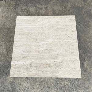 Mid-Century Modern Travertine Top with Tulip Base Side Table