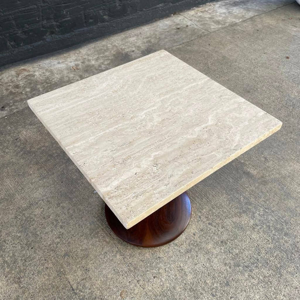 Mid-Century Modern Travertine Top with Tulip Base Side Table