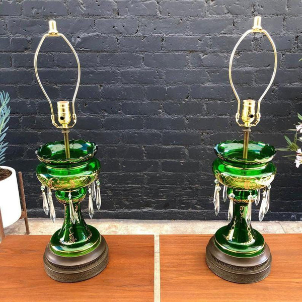 Vintage Green Bohemian Glass Table Lamps, 1960’s