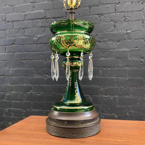 Vintage Green Bohemian Glass Table Lamps, 1960’s