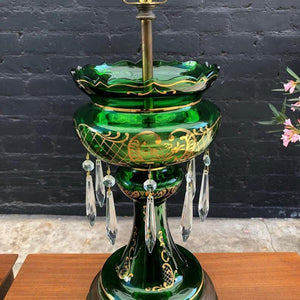 Vintage Green Bohemian Glass Table Lamps, 1960’s