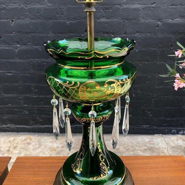 Vintage Green Bohemian Glass Table Lamps, 1960’s