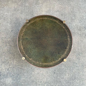 Vintage Brass Accent Rolling Side Table with Leather Tops